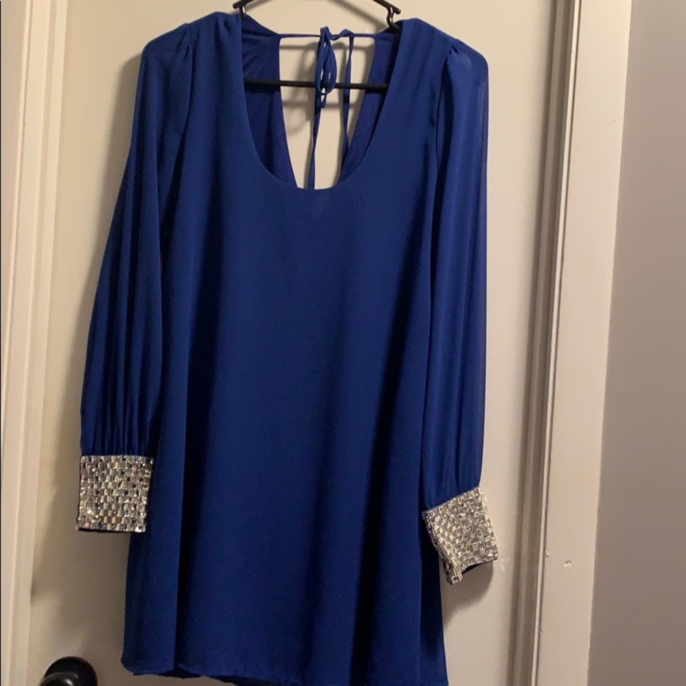 Blue tunic rhinestone cuff dress.